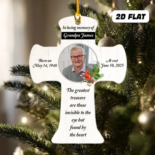 Discover Forever In Our Hearts Custom Memorial Photo Cross Ornament Jesus Christmas Gifts