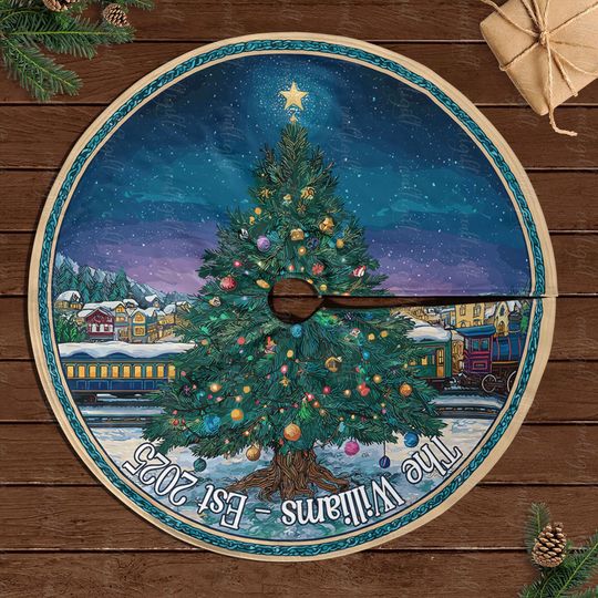 Discover Custom Family Christmas Tree Skirt, Snowy Landscape Tree Skirt, Starry Sky Holiday Tree Skirt, Snow Covered The Village Tree Skirt, MYJ861