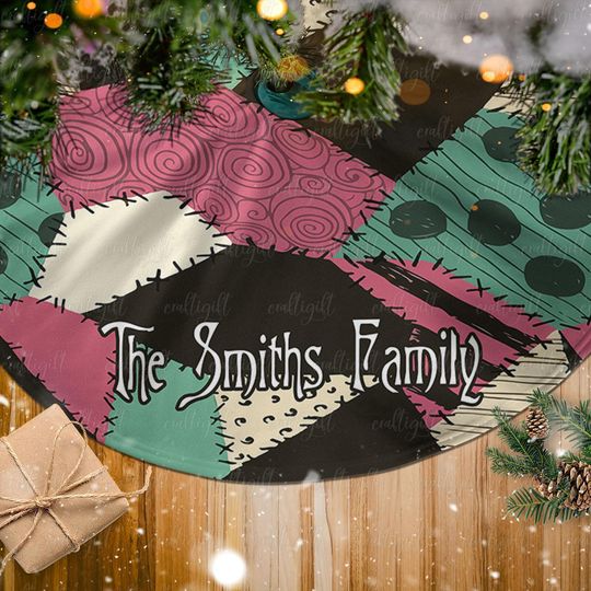 Discover Personalized Family Name Tree Skirt, Nightmare Before Christmas Skirt, Sally Patchwork Holiday Tree Skirt, Colorful Xmas Decoration, MYJ940
