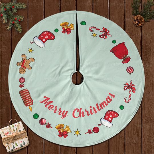 Discover Traditional Merry Christmas Tree Skirt, Gingerbread Cookie Tree Skirt, Santa Sack Festive Tree Skirt, Family Holiday Decor Tree Skirt,MYC922