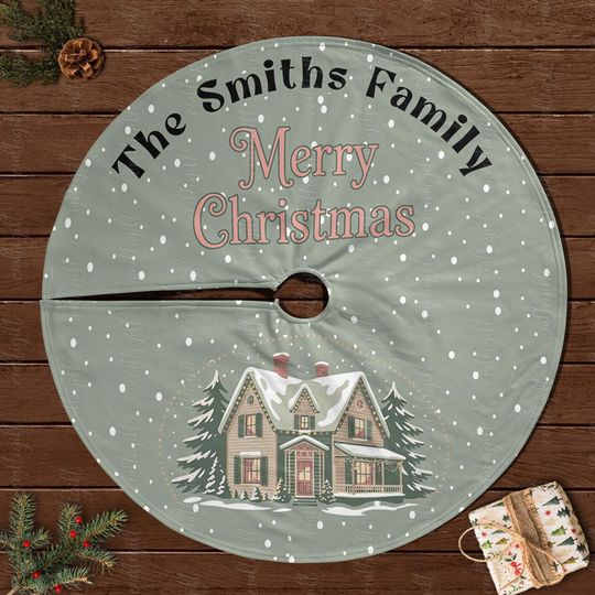 Classic Personalized Christmas Tree Skirt, Rustic Cottage Winter Tree Skirt, Family Name Holiday Tree Skirt, Cozy Home Decor For Xmas,MYJ934