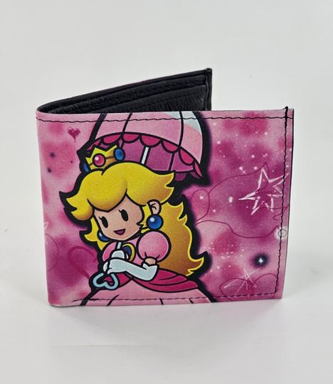 Video Game Themed Genuine Leather Bifold Wallet with ID Sleeve