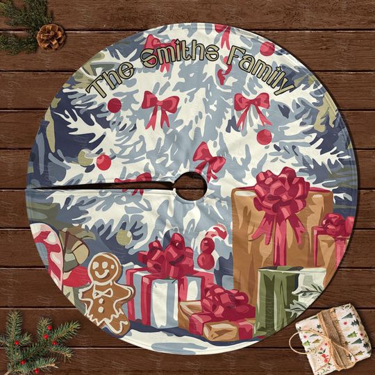 Discover Custom Xmas Tree Skirt With Presents, Cozy Family Holiday Tree Skirt, Classic Christmas Tree Skirt, Winter Decor With Gingerbread Man,MYJ933