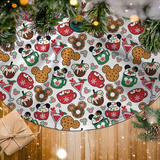 Discover Whimsical Holiday Cookie Tree Skirt, Sweet Christmas Candy Tree Skirt, Holiday Cocoa Tree Skirt, Colorful Festive Treats Tree Skirt, UPA433