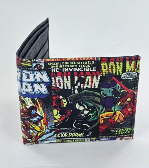 Genuine Superhero Leather Bifold Wallet for Men, Comic Book Design