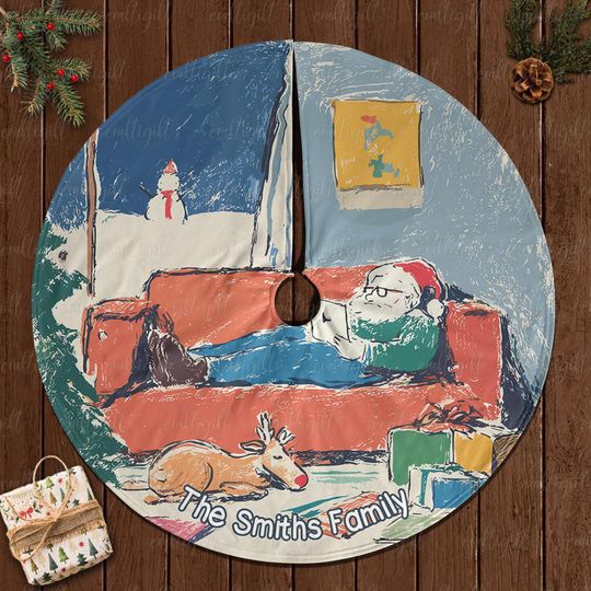 Personalized Cozy Christmas Tree Skirt, Family Name Holiday Tree Skirt, Santa Claus Xmas Tree Skirt, Cozy Winter Living Room Decor, MYJ925