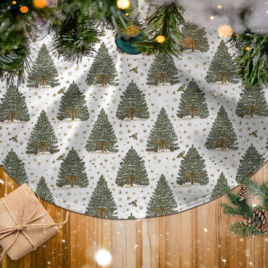 Whimsical Christmas Pine Tree Skirt, Timeless Green Pine Tree Skirt, Classic Evergreen Tree Skirt, Vintage Holiday Decor Tree Skirt, MYJ920