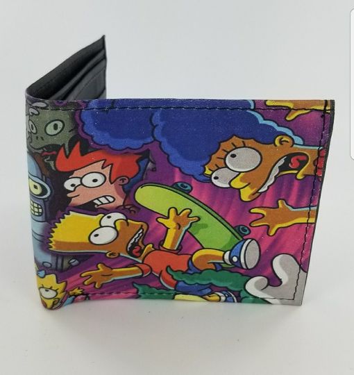 Handcrafted Cartoon Inspired Bifold Leather Wallet with Worm Hole Design and Laser Printing