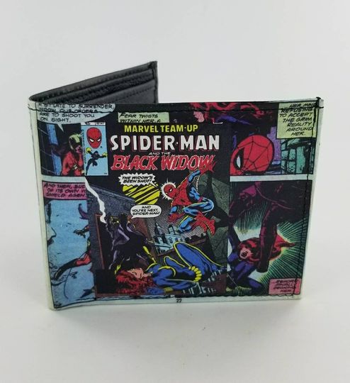 Custom Superhero Leather Bifold Wallet - Genuine Leather with Comic Book Design