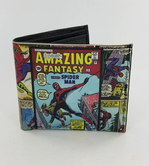 Superhero Leather Bifold Wallet for Men - Handmade Genuine Leather with Comic Book Design