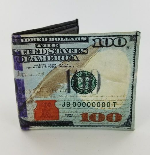 Discover Leather Bifold Wallet with Hundred Dollar Bill Design, Men's Accessories, Handmade Laserprinted Gift