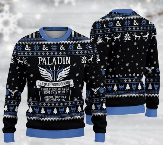 Discover Paladin Ugly Christmas Sweater, Oathbound Knight Fantasy Holiday Sweater