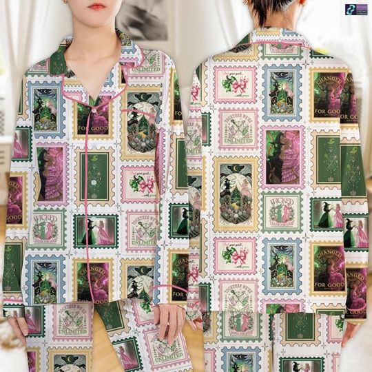 Wicked Pink Goes Good With Green Pajamas Set, Wizard Of Oz, Changed For Good Sleepwear, Wicked Musical Movie Xmas Gift, Wicked Pajamas Set