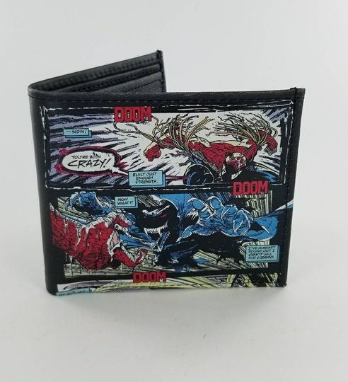 Custom Superhero Leather Bifold Wallet with Comic Book Design