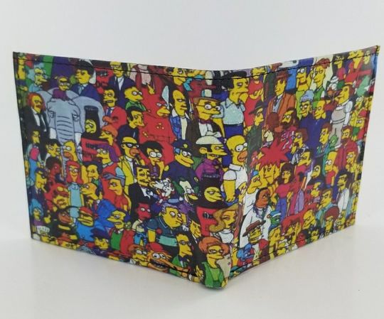 Genuine Leather Bifold Wallet with Coin Pocket and Simpsons Cartoon Laser Print