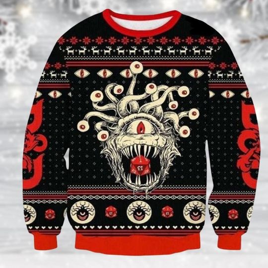 Dungeons and Dragons Ugly Christmas Sweater, D&D Dice Sweater, D20 Vintage Sweater, Men's Holiday Dungeons & Dragons Sweatshirt