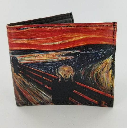 Genuine Handcrafted Leather Bifold Wallet Inspired by Edvard Munch The Scream Fully Laserprinted