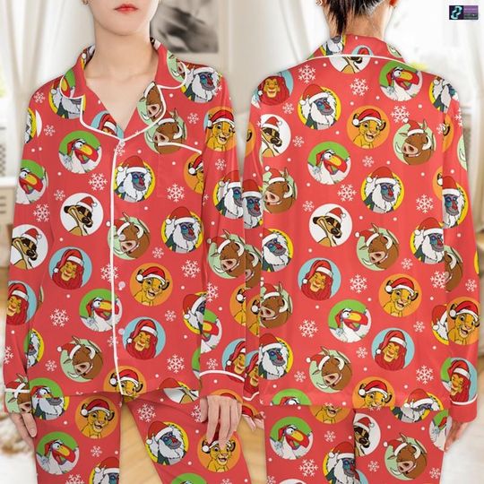 Disneyland Lion King Christmas Pajamas Set, Hakuna Matata Xmas Pajamas Set, Simba And Young Nala Holiday Pajamas Set, Family Christmas Party