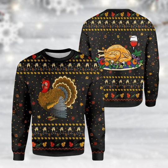 Turkey Ugly Christmas Sweater, Thanksgiving Sweater, Holiday Winter Apparel, Funny Xmas Sweater