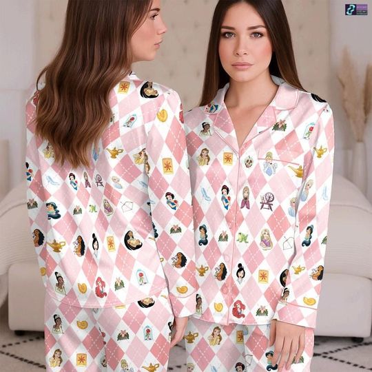 Disneyland Princess Pajamas Set, Belle Jasmine Rapunzel Matching Pajamas, Santa Princess Xmas Pajama, Disneyland Xmas Family Pajamas