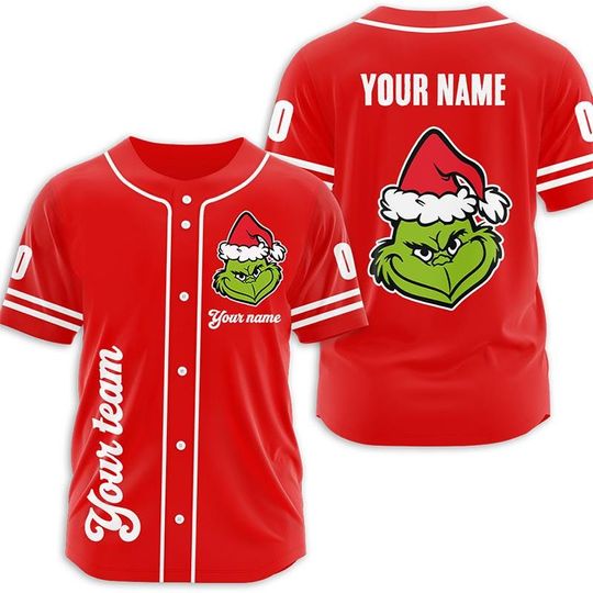 Discover Personalized Grinnch Baseball Jersey Shirt, Funny Christmas Baseball Jersey, Holiday Whoviille Grinnch Outfit, Christmas Party Wear