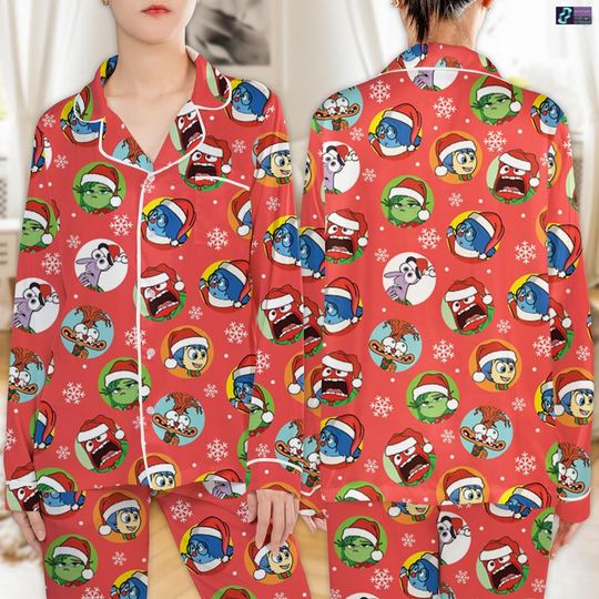 Inside Out Characters Family Pajamas Set, Inside Out Costume Holiday Pajamas, Anger Disgust Joy Anxiety Pajamas Set, Disneyland Emotion Xmas
