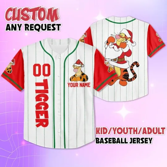 Discover Personalized Tigger Santa Claus Merry Christmas Holiday Baseball Jersey Shirt