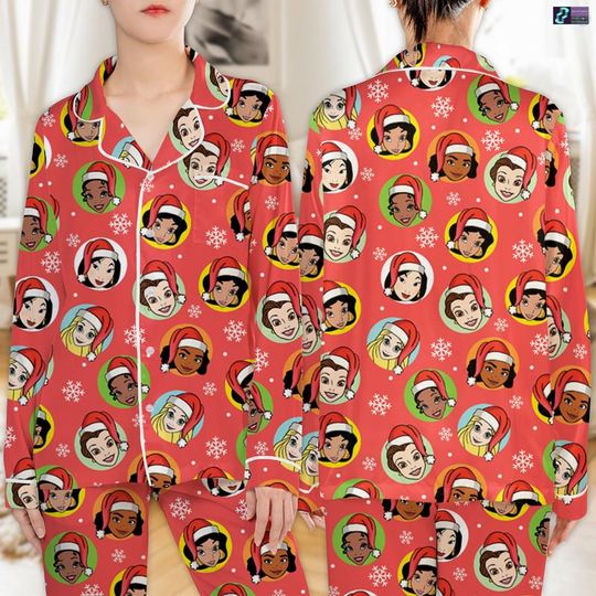 Disneyland Princess Santa Hat Pajamas Set, Belle Jasmine Princess Christmas Pajamas, Santa Princess Xmas Pajamas Set, Xmas Sleepwear