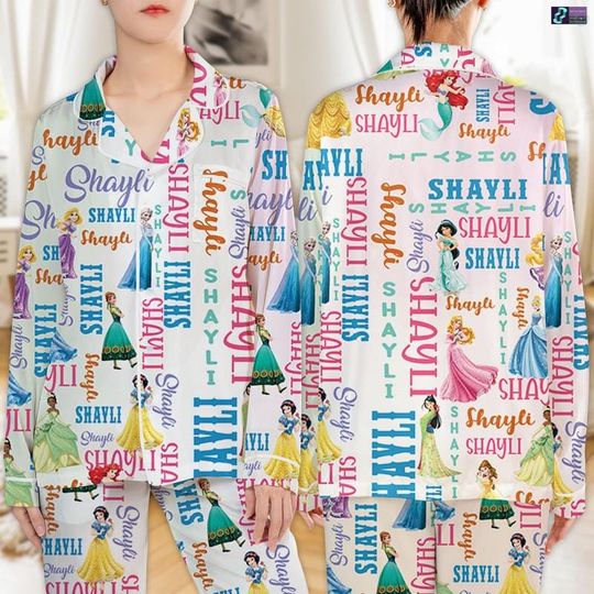 Personalized Disneyland Princess Pajamas Set, Belle Jasmine Rapunzel, Princess Xmas Pajamas, Disneyland Xmas Family Pajamas