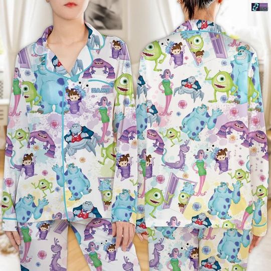 Personalized Disneyland Monsters Inc Pajamas Set, Monsters Inc Mike Sully Pajamas, Disneyland Xmas Holiday Pajamas, Magic Kingdom