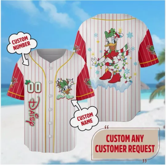 Discover Personalized Daisy Duck Costume Christmas Holiday Party 3D Baseball Jersey Shirt