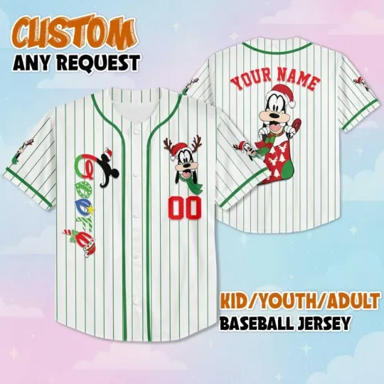Discover Personalized Cute Goofy Dog In Stocking Merry Christmas Baseball Jersey Shirt