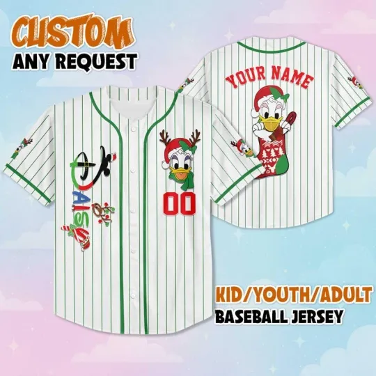 Discover Personalized Cute Daisy Duck In Stocking Merry Christmas Baseball Jersey Shirt