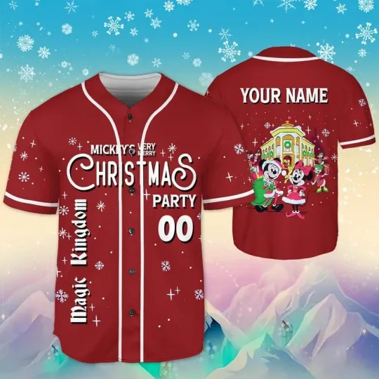 Discover Personalized Mickey's Very Merry Christmas Red & White Baseball Jersey Shirt