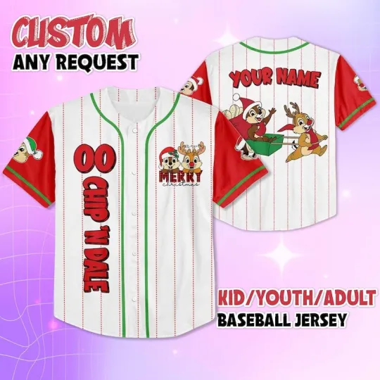 Discover Personalized Funny Chip N Dale Sleigh Ride Merry Christmas Baseball Jersey Shirt