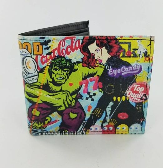 Discover Superhero Leather Bifold Wallet,Genuine Handmade,Pop Culture,Complete with ID sleeve.Fully Laserprinted