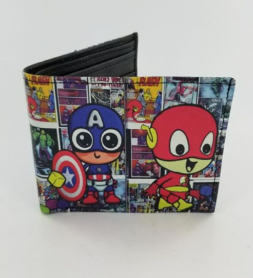 Discover Baby Superhero Leather Bifold Wallet,Comic Book Characters,Christmas Gifts,Fully Laseprinted