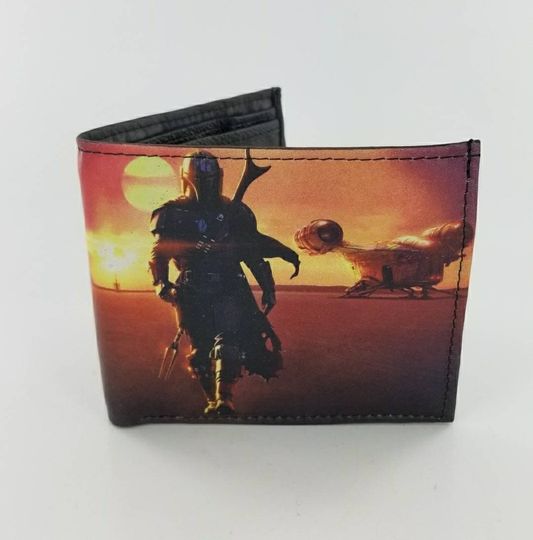 Discover Space Bounty Hunter Genuine Leather Bifold Wallet, Handmade Outer space Planet Design.Fully Laserprinted