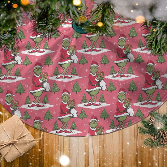 Whimsical Mean Guy Tree Skirt, Christmas Green Character Tree Skirt, Funny Mean Guy Holiday Tree Skirt, Festive Tree Skirt For Home, MYJ863