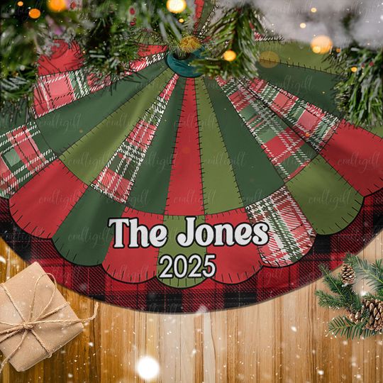Discover Personalized Holiday Decor Tree Skirt, Farmhouse Plaid Holiday Tree Skirt, Cozy Red Black Plaid Tree Skirt, Festive Home Tree Skirt, MYJ869