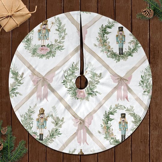 Discover Toy Soldier Christmas Tree Skirt, Elegant Soldier Holiday Tree Skirt, Xmas Wreath Soldier Tree Skirt, Soldier Tree Skirt With Bows, MYJ866