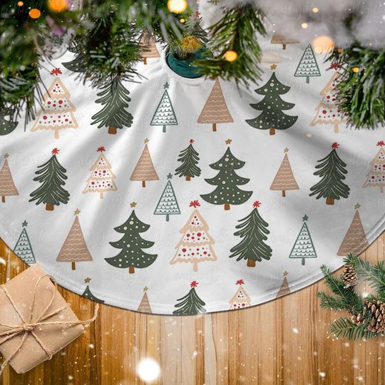 Holiday Tree Skirt With Playful Forest, Boho Christmas Tree Skirt, Nordic Inspired Christmas Tree Skirt, Scandinavian Xmas Tree Decor,MYE427