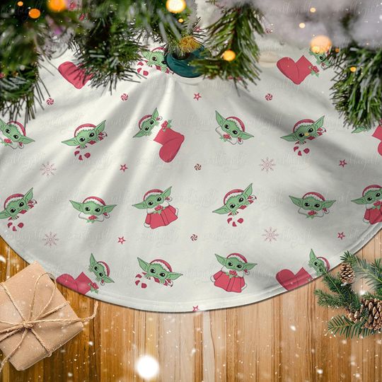 Fantasy Alien Holiday Tree Skirt, Green Alien Christmas Tree Skirt, Playful Alien Festive Tree Skirt, Cozy Winter Decor With Alien, MYE380