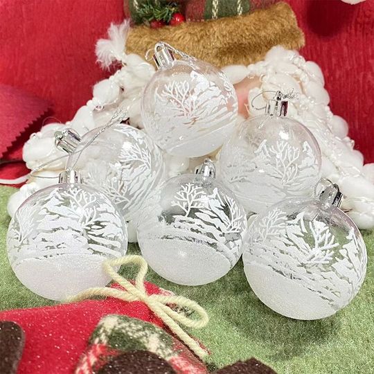 6pcs New Year 6cm Snow Ball Pendant Transparent Clear Baubles Hanging Ball Xmas Tree Decor Xmas Hanging Ornament Party Supply