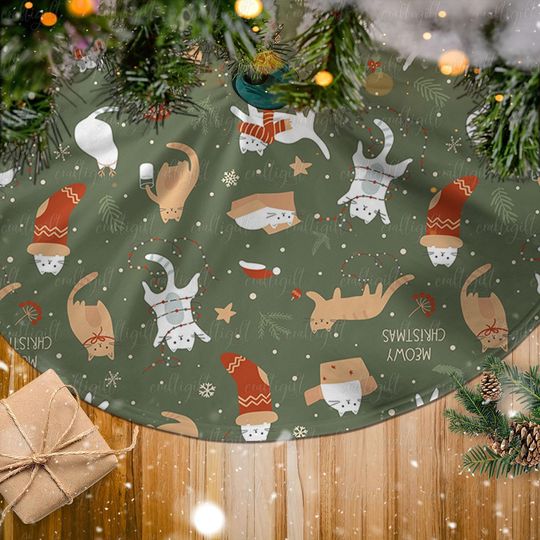 Discover Funny Cat Holiday Tree Skirt, Tree Skirt With Meowy Christmas Cat, Cute Christmas Tree Skirt For Cat Lovers, Cozy Cat Xmas Home Decor,MYD009