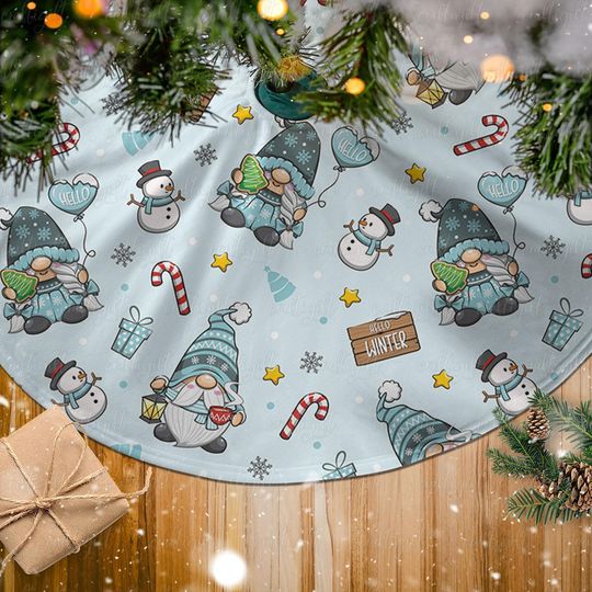 Discover Merry Christmas Gnome Tree Skirt, Cozy Gnome Holiday Tree Skirt, Nordic Gnome And Snowman Tree Skirt, Funny Winter Gnome Decoration, MYE417