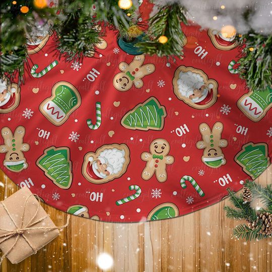 Discover Gingerbread Cookie Red Tree Skirt, Christmas Baking Theme Tree Skirt, Santa Cookie Holiday Tree Skirt, Gingerbread Man Holiday Decor, MYD011