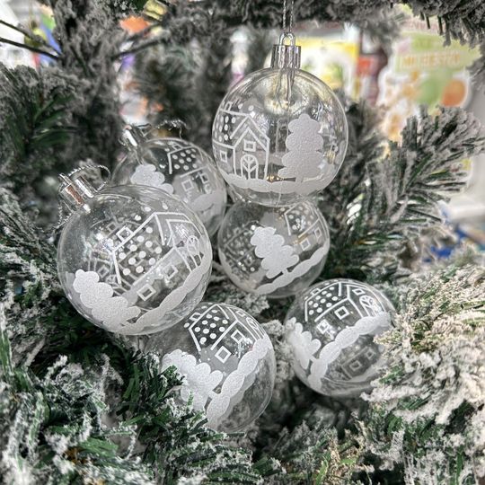 6pcs New Year 6cm Snow Ball Pendant Clear Baubles Xmas Tree Decor Hanging Ball Transparent Christmas Ball Party Supply