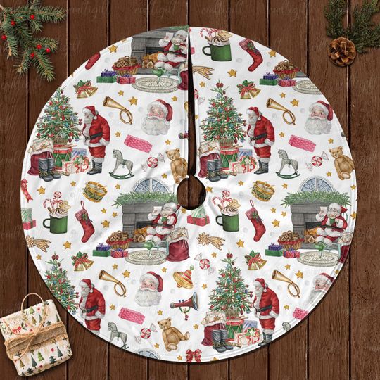 Discover Rustic Christmas Tree Skirt With Santa, Santa Claus Tree Skirt With Toys, Santa Fireplace Tree Skirt, Santa Claus Holiday Tree Skirt, MYD001