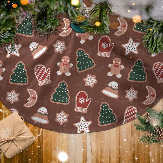 Discover Rustic Gingerbread Man Tree Skirt, Holiday Baking Cookie Tree Skirt, Festive Star And Bell Cookie Tree Skirt, Sweet Xmas Cookie Decor,MYD012
